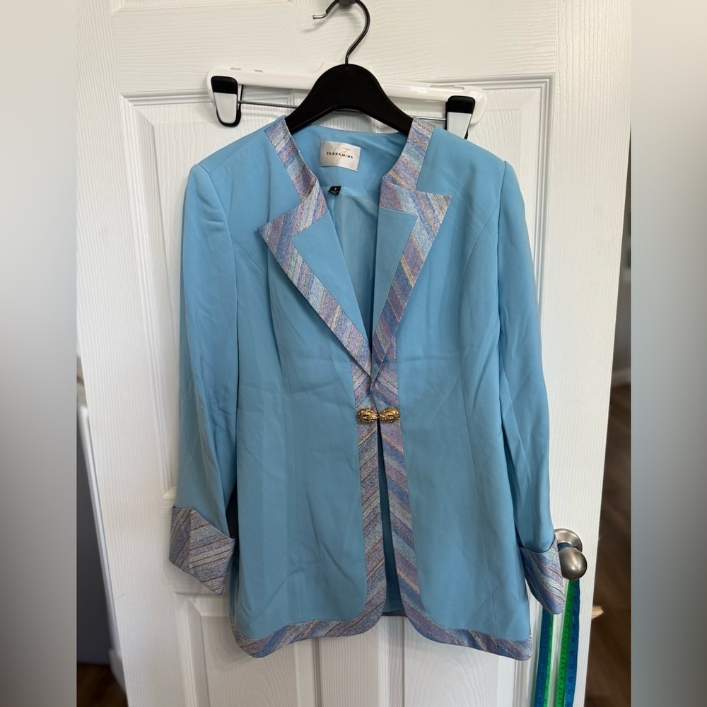 Terramina Women's Jacket Blazer Pastels Blue Pink Church Formal Special Gold 8